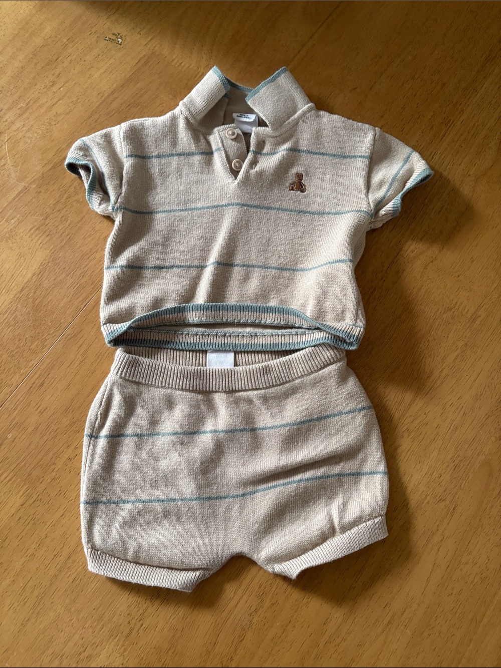 Baby gap Beige & Light Blue Baby Knit Polo Top and Shorts Set